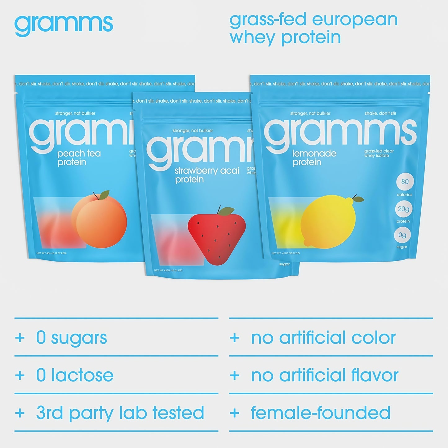 Gramms Clear Protein Powder Strawberry Acai 20g Protein for Women 18 Servings