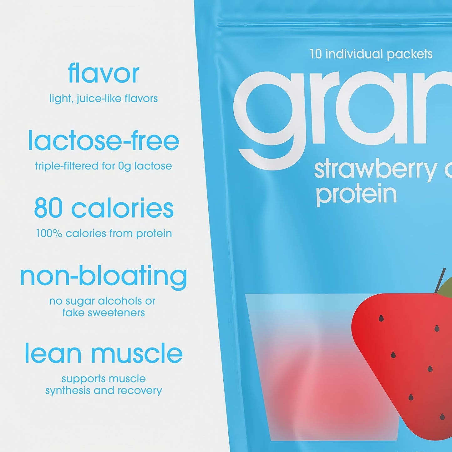 Gramms Clear Protein Powder Strawberry Acai 20g Protein for Women 18 Servings